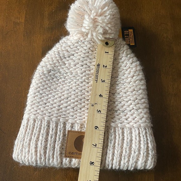 Carhartt Rib Knit Sherpa Lined  Pom Pom Beanie Hat Pink Salt One Size New - Picture 6 of 16